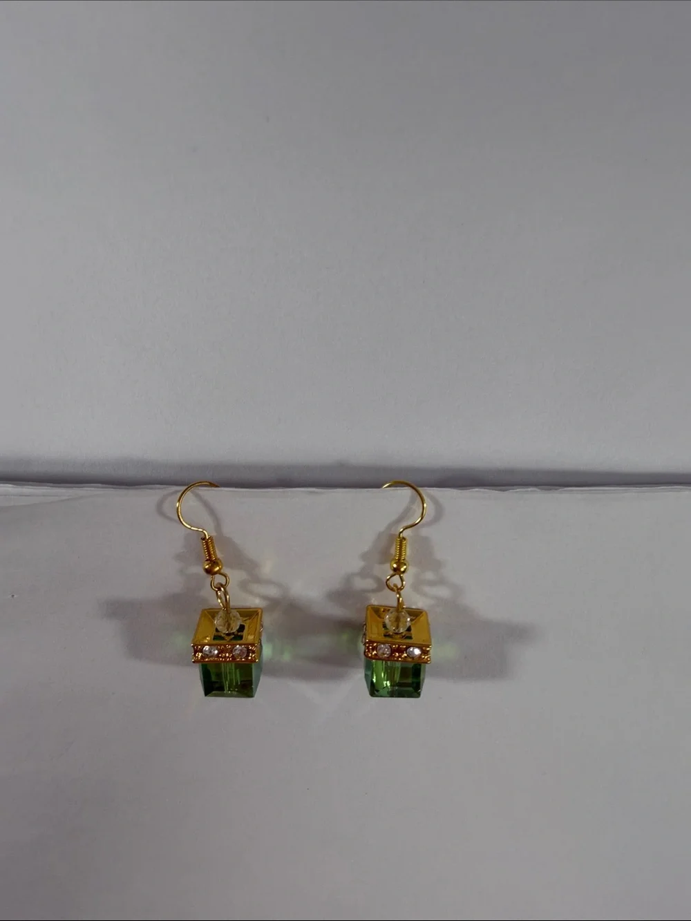 Gold-Tone Green Crystal Drop Earrings